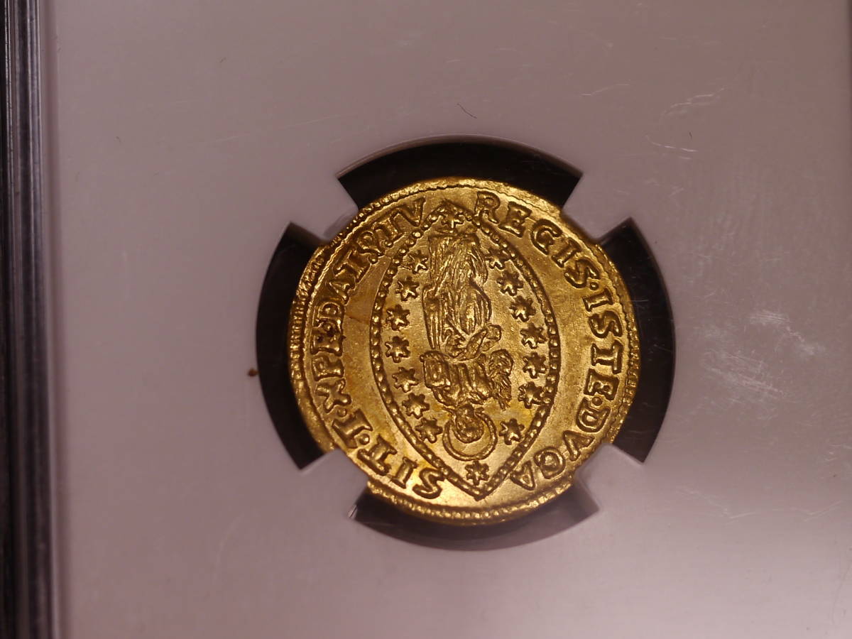 イタリア・ベネチア　１Zecchin (ゼツキー）イタリア 金貨　（1709年〜1722年）Friedberg　1372 NGC MS 63 完全未使用レベル_画像2