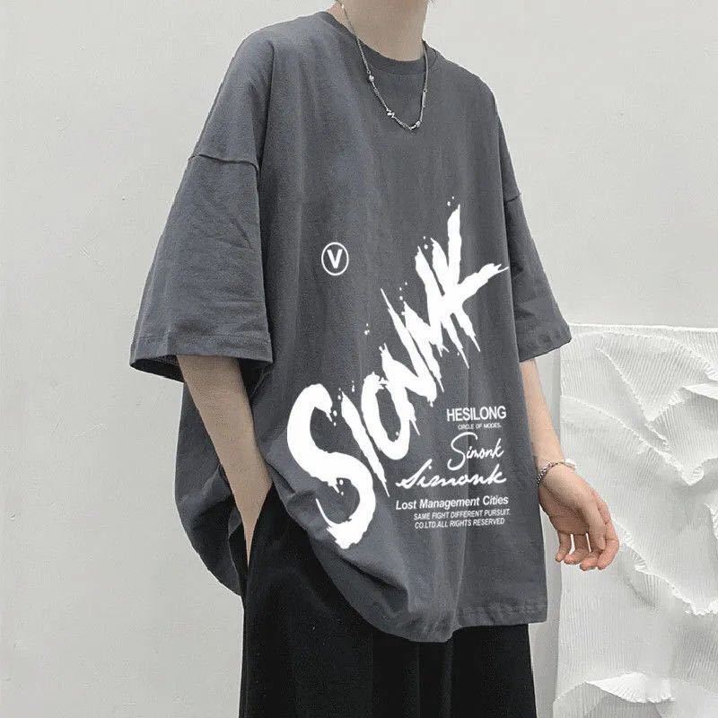 メンズTシャツ ティーシャツ 韓国風 半袖 丸首 大きいサイズ ゆったり 英文字 夏 メンズファッション プリントJUAS010(5色S-3XL)_画像4