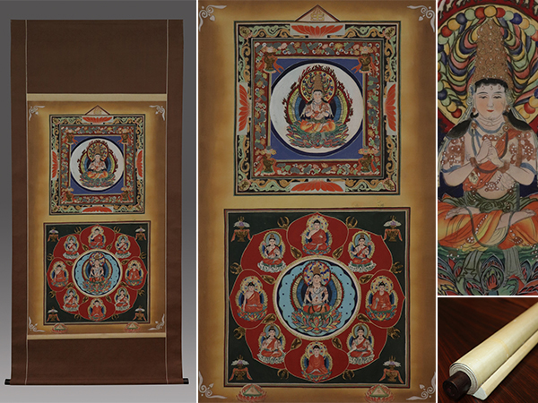 【肉筆】仏画【大幅・両界曼荼羅】◆絹本◆合箱◆掛軸 v12174_画像1