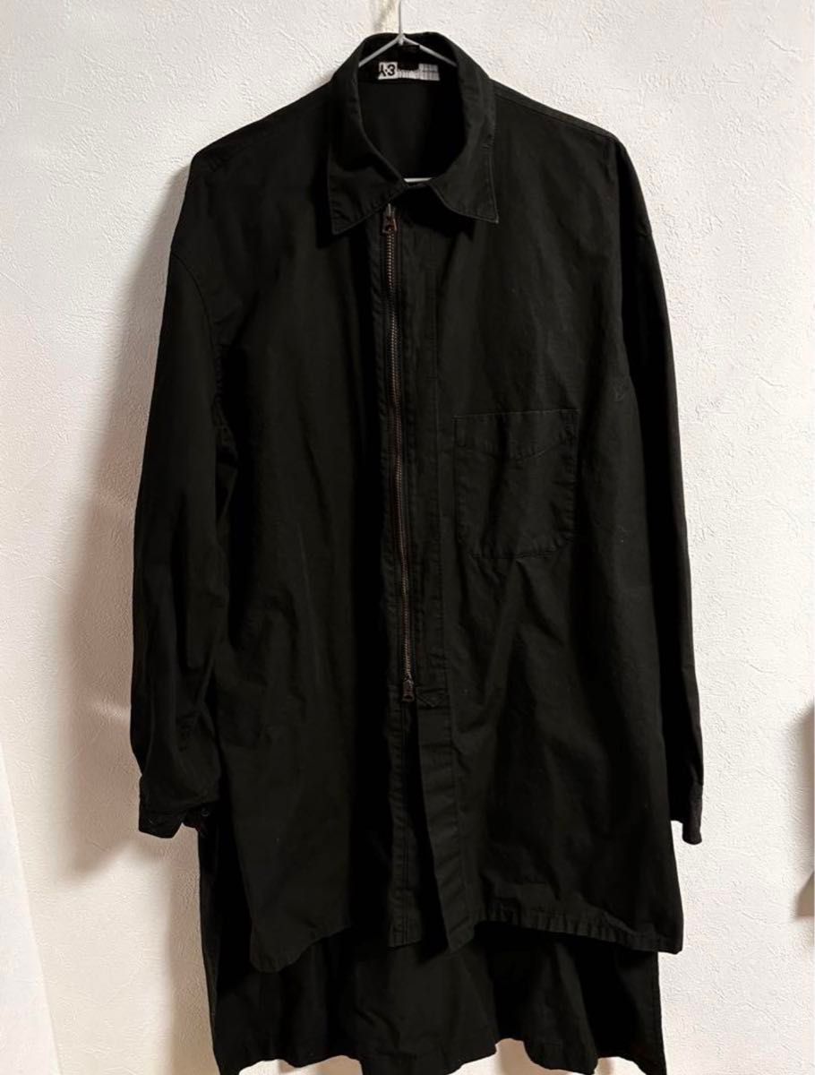 Y-3 yohji yamamoto スタッフシャツ ロングシャツ コート爆走黒 Y-3 yohji yamamoto スタッフシャツ ロングシャツ コート爆走黒