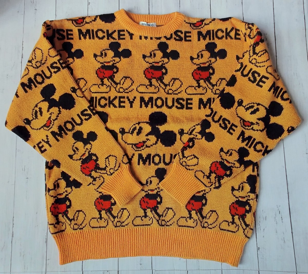 日本製 YOSHIMURA ヨシムラ ミッキーマウス ウール混紡アクリル クルーネックセーター Walt Disney MICKEY MOUSE _画像3