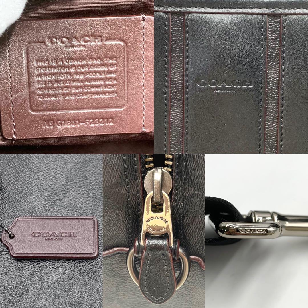 1円●極美品●COACH コーチ メンズ 2way ビジネスバッグ ショルダーバッグ シグネチャー レザー×PVC ブリーフケース トートバッグ A4可_画像10