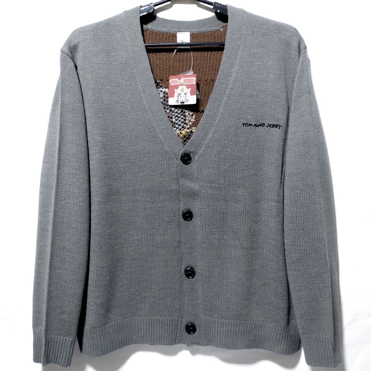 特価/未使用【サイズ=LL(XL)】TOM and JERRY/トムとジェリー/メンズ/ニット/カーディガン/胸囲=104～112cm/gray②