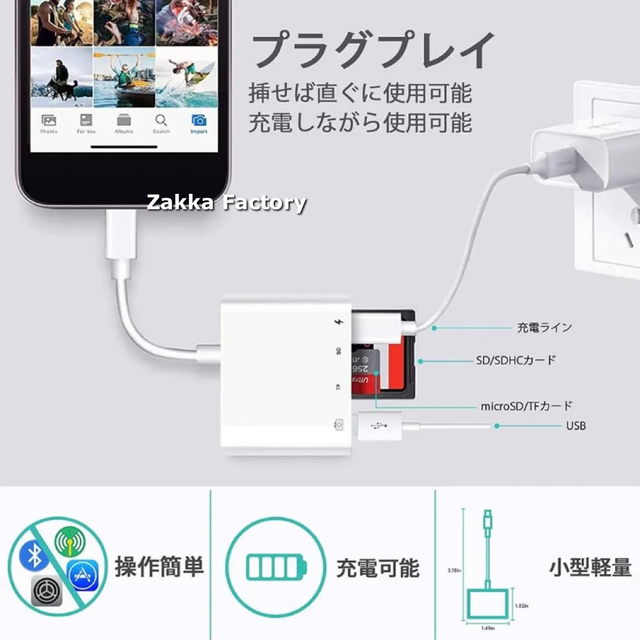 4in1 iphone ipad SDカードリーダー 画像 写真 動画 データ保存 データ転送 SDカード リーダー iPhone14 13 12 11 X 8