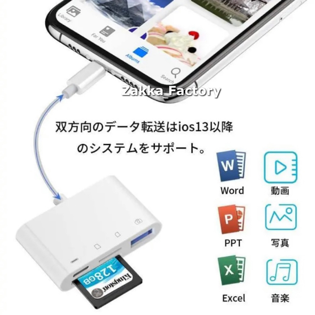 4in1 iphone ipad SDカードリーダー 画像 写真 動画 データ保存 データ転送 SDカード リーダー iPhone14 13 12 11 X 8