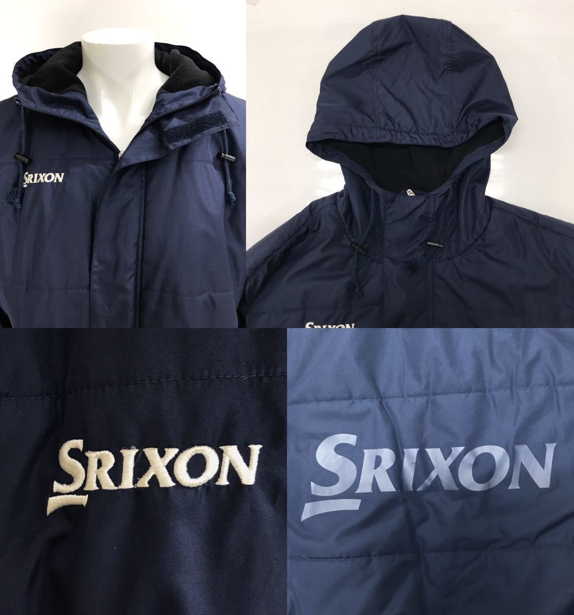 【USED】SRIXON スリクソン ポリエステル フルジップ 長袖 ベンチ コート フード 裏起毛 ネイビー 紺 メンズ L ゴルフウェア_画像8