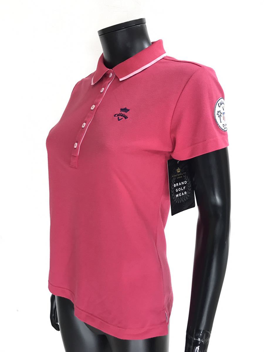 [USED]Callaway Callaway полиэстер рубашка-поло с коротким рукавом Logo вышивка Pink Lady -sL Golf одежда 