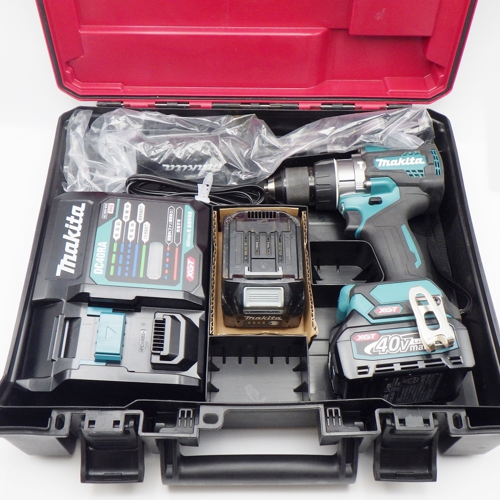 B23-2576 makita マキタ HP001GRDX 充電式震動ドライバドリル 40Vmax 動作確認済み バッテリー×2/充電器/グリップ/ケース付きの画像1