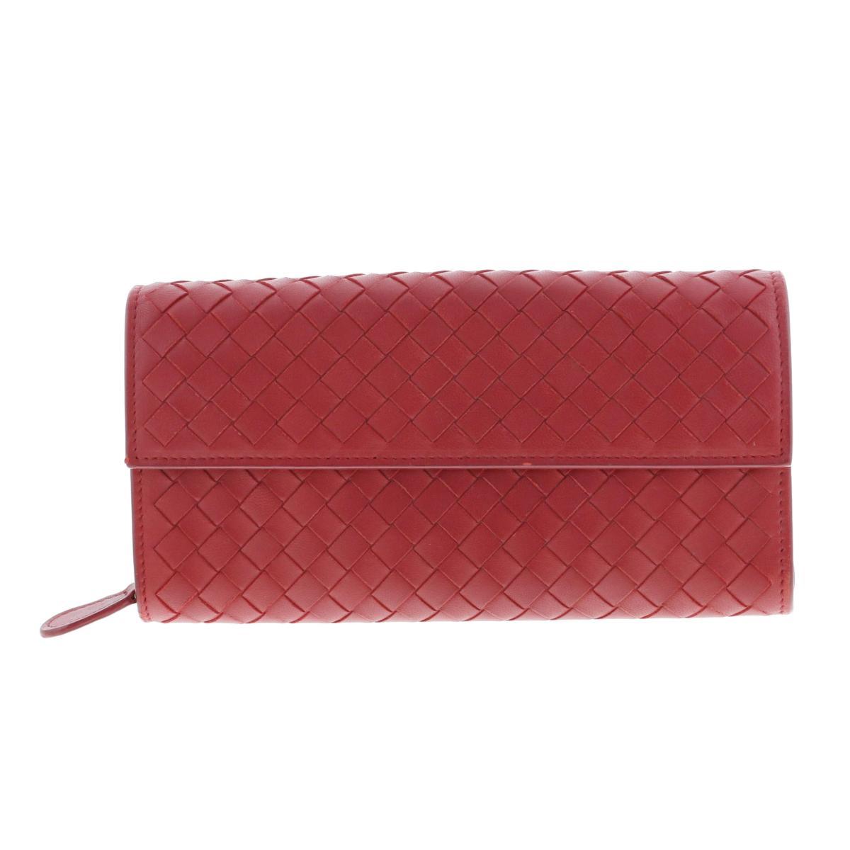 BOTTEGA VENETA ボッテガヴェネタ 財布 イントレチャート 長財布(小銭入無) Red Leather 二つ折り長財布