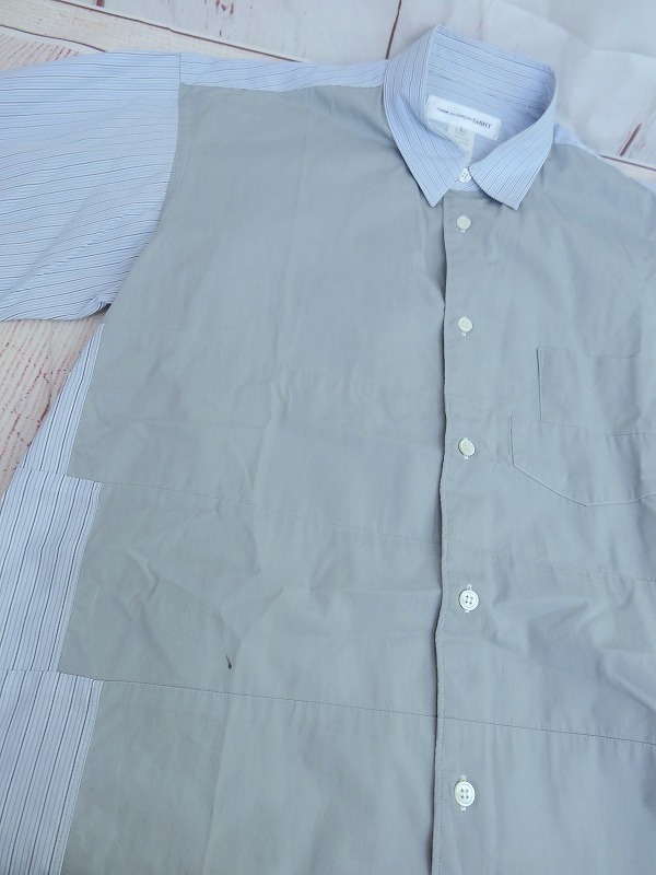 COMME des GARCONS SHIRT コムデギャルソン シャツ ストライプ切り替え半袖シャツ ブルー 綿100% L S17033_画像3