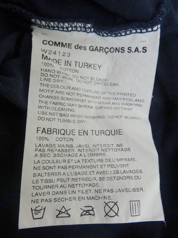 COMME des GARCONS SHIRT コムデギャルソン シャツ 半袖Tシャツ ネイビー 綿100% カットソー XS W24123_画像6