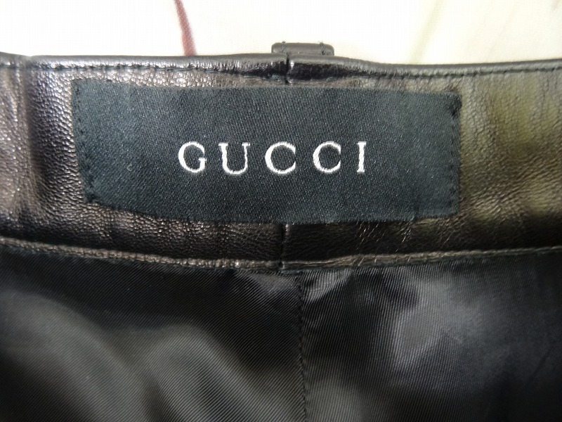 GUCCI グッチ レザーパンツ 牛革 46 MADE IN ITALY ブラック_画像7