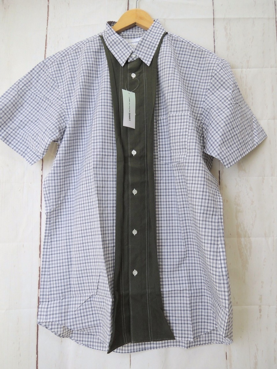 COMME des GARCONS SHIRT コムデギャルソンシャツ 半袖チェック切り替えシャツ タグ付き L S18086 100%Cotton Made in France_画像1