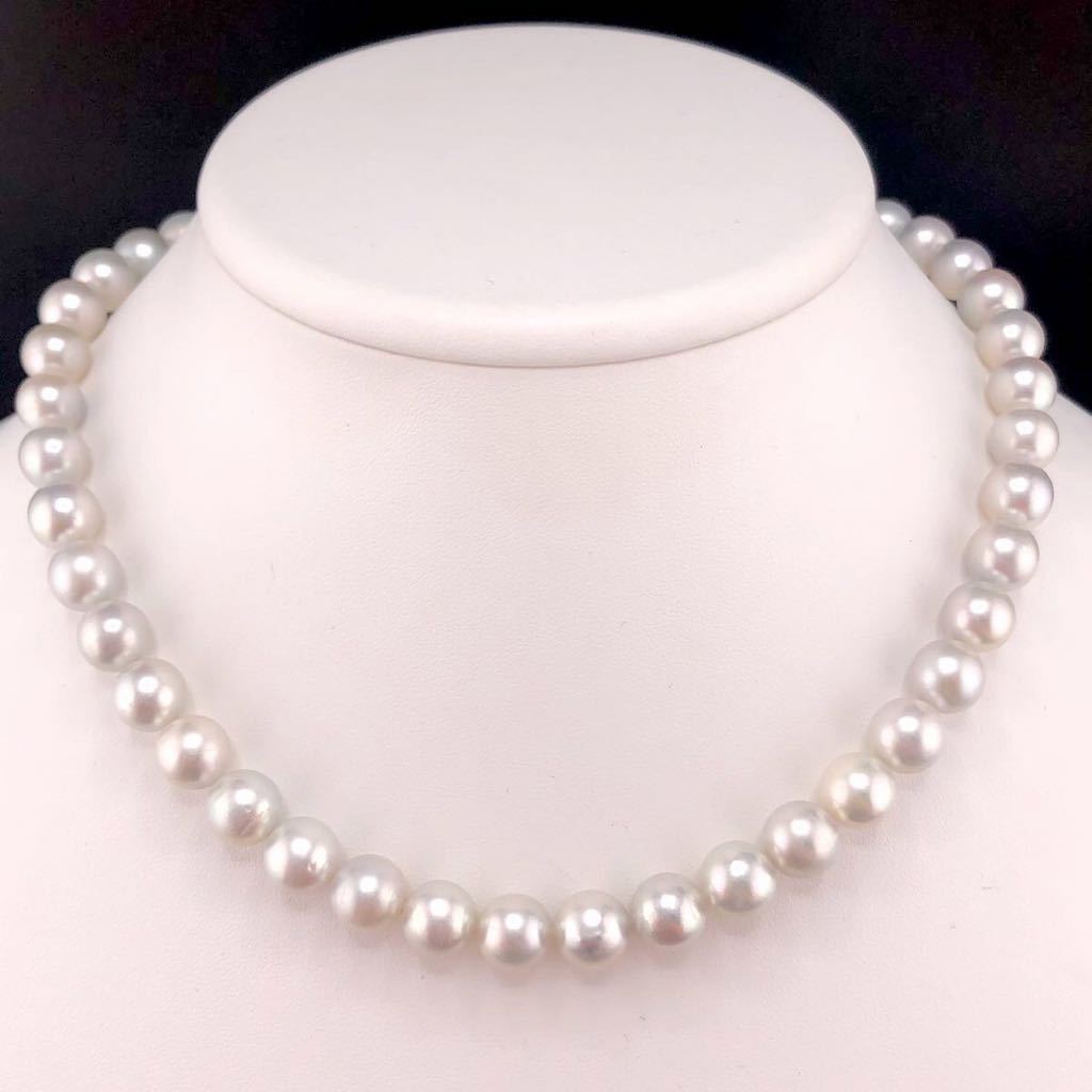 E12-3530 パールネックレス 9.0mm〜9.5mm 約41cm 約54g (necklace Pearl SILVER 真珠)_画像1