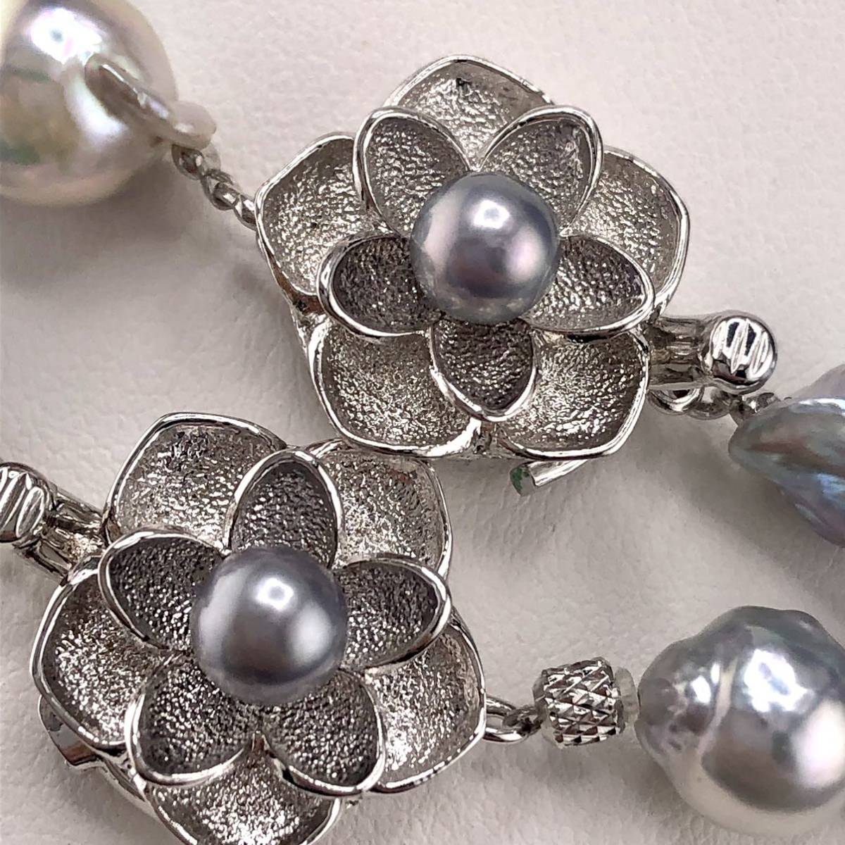 P01-0035 2点SET☆天然パールネックレス 8.0mm~9.5mm 38cm 40cm 41g 45g ( Pearl necklace SILVER )_画像3