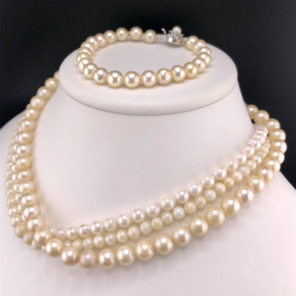 P01-0045 4点SET☆天然パールネックレス&ブレスレット 総重量 100g ( 天然 Pearl necklace bracelet SILVER accessory )_画像2