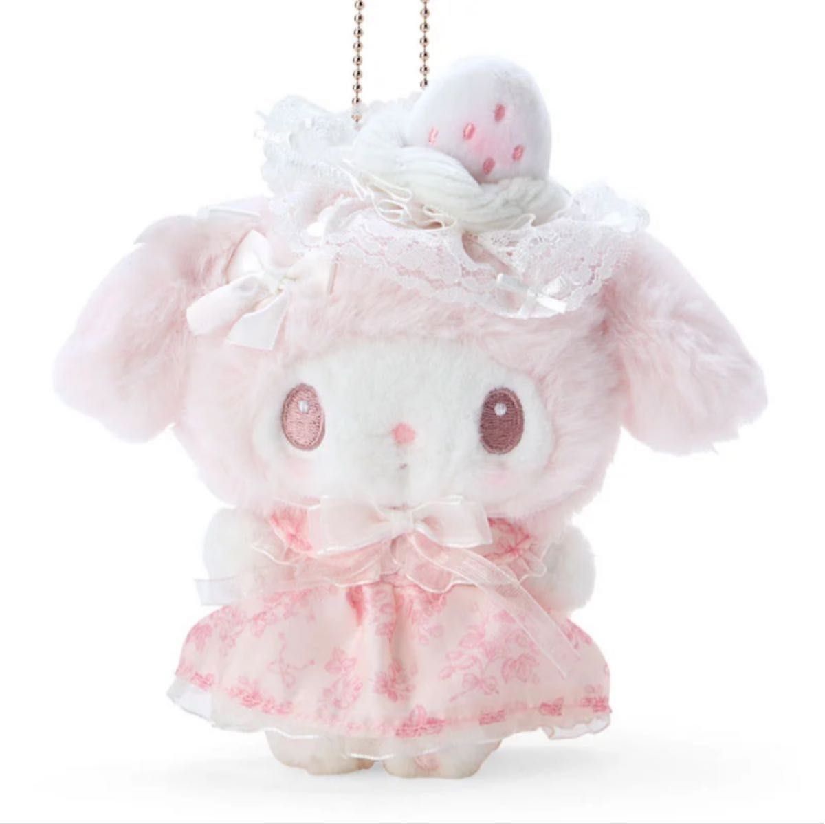マイメロディ 白いちごのティータイム ぬいぐるみキーホルダー マイメロディ 白いちごのティータイム ぬいぐるみキーホルダー