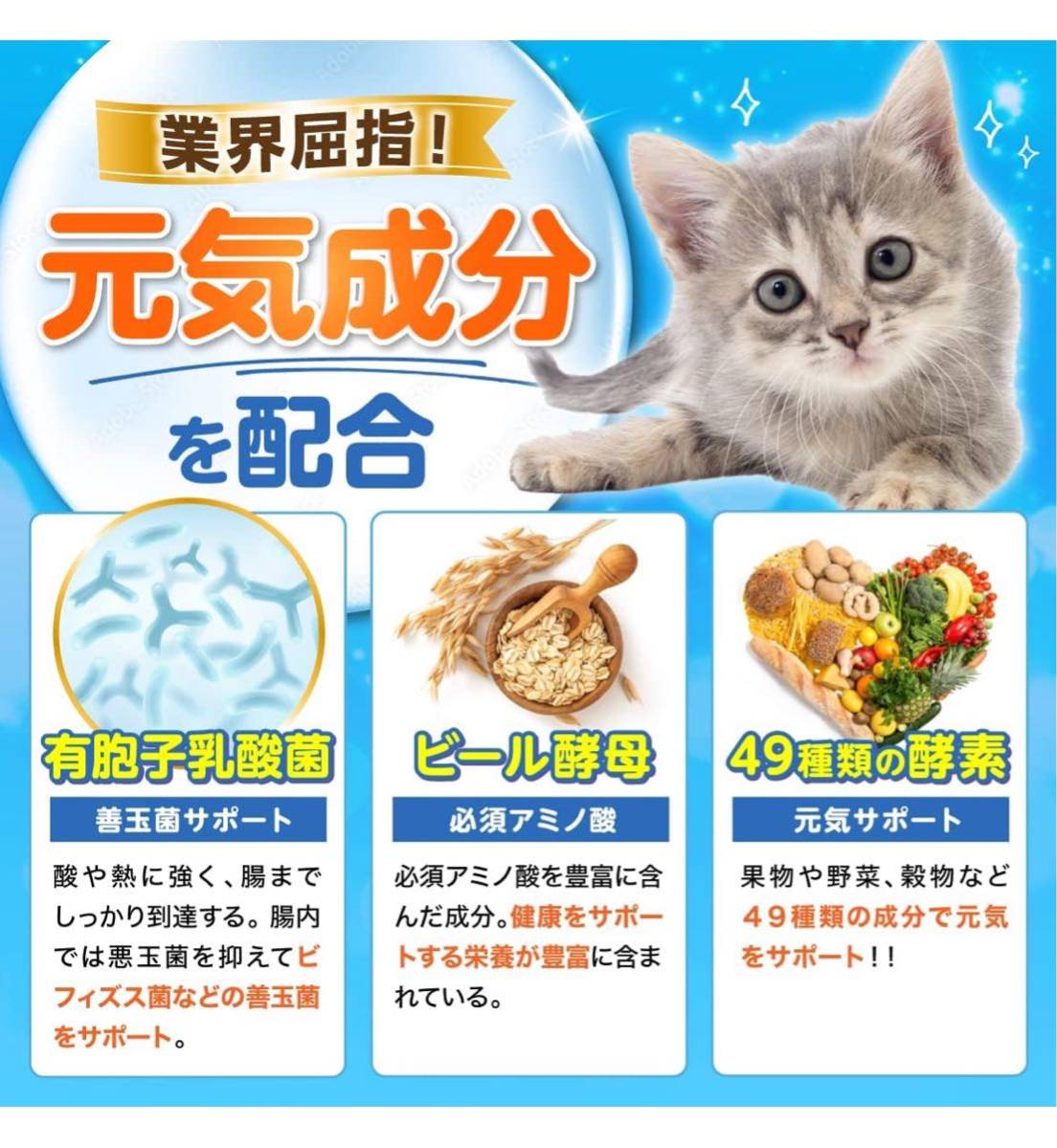 猫　2袋セット　乳酸菌 猫用 ペット サプリ 国内製造　サプリメント　 活性炭＆ウラジロガシ 腎臓の健康維持 カツオ風味 8大成分配合 ねこ_画像7