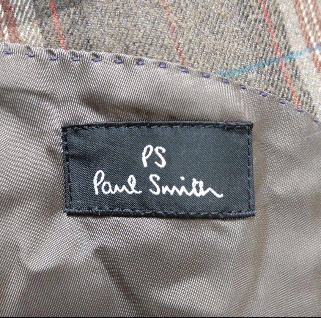 【美品】 PS Paul Smith ポールスミス テーラードジャケット 襟ベロア チェック柄 1B センターベント ウール ブラウン Mサイズ_画像5