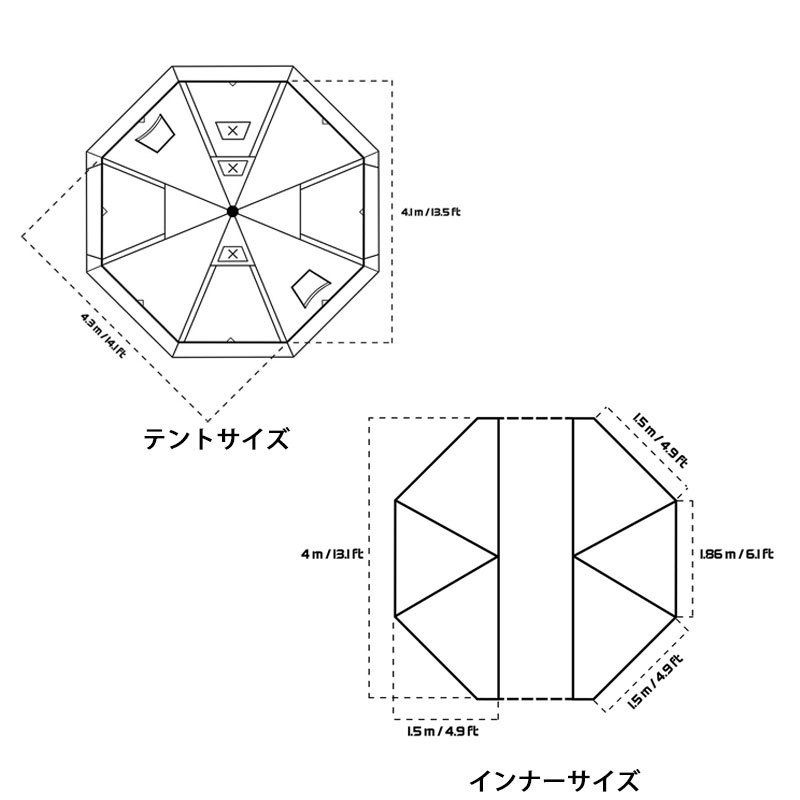 ホットテント　ワンポールテント 4-6人用 3つ煙突穴付き　タープ　薪ストーブ テント　ティピー型テント 軽量 収納袋付き_画像9