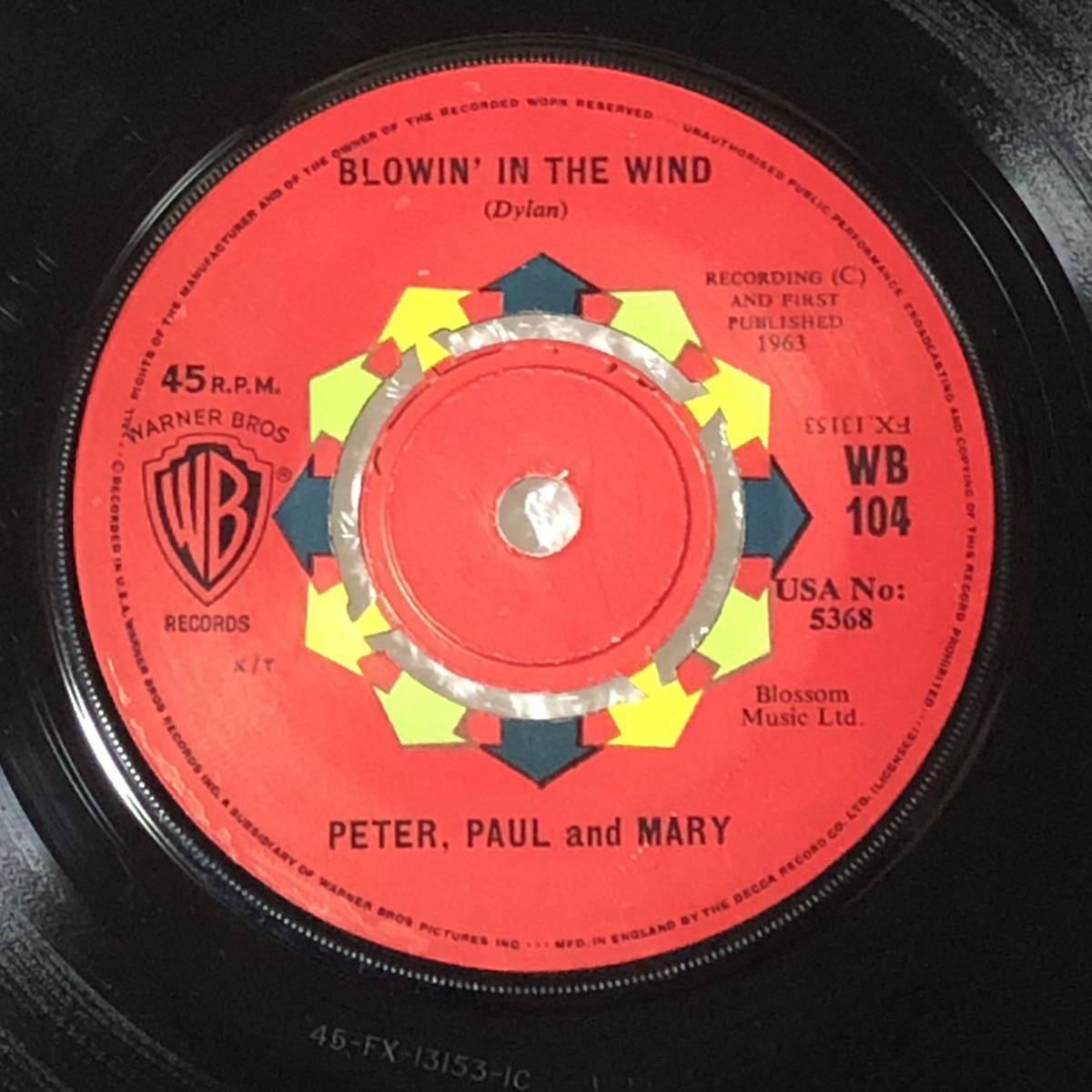Peter, Paul and Mary / Blowin' In The Wind UK Orig Mono 7' Single _画像1