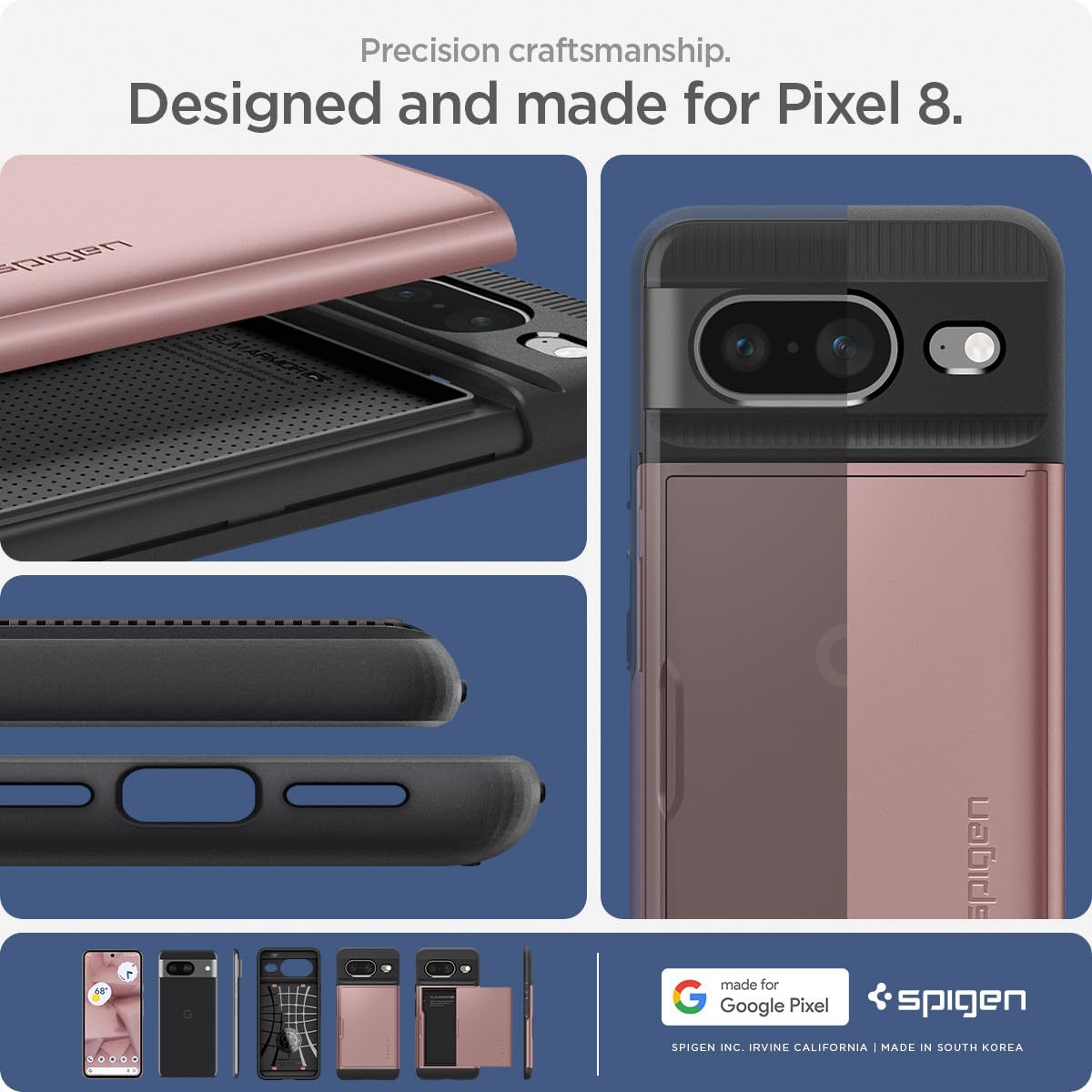 送料無料★Spigen Google Pixel8 ケース カード収納 耐衝撃 二重構造 スリム・アーマー (ローズ・ゴールド)の画像7