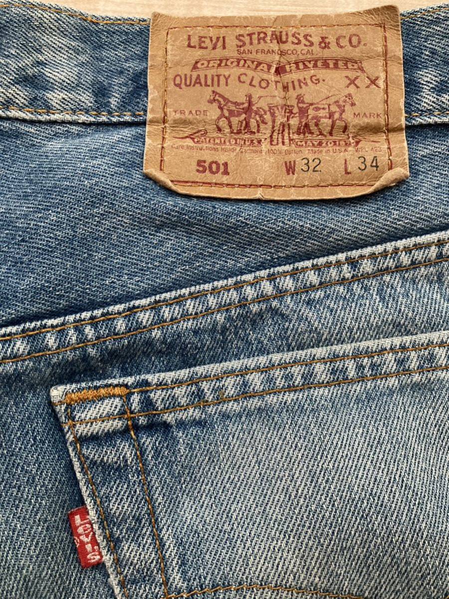 80s 90s Levi's リーバイス 501 ヴィンテージ ジーンズ デニム ハチナナ W32 L34 USA製 ボタン裏522 ジーパン ダメージ _画像5