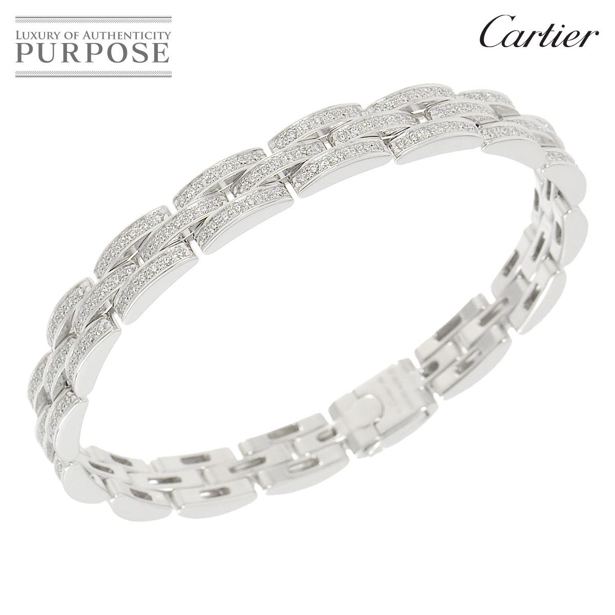 カルティエ Cartier マイヨンパンテール ファイン 3連 フルダイヤ ブレスレット 16.5cm K18 WG 750 Maillon Panthere Bracelet 90216285_画像1