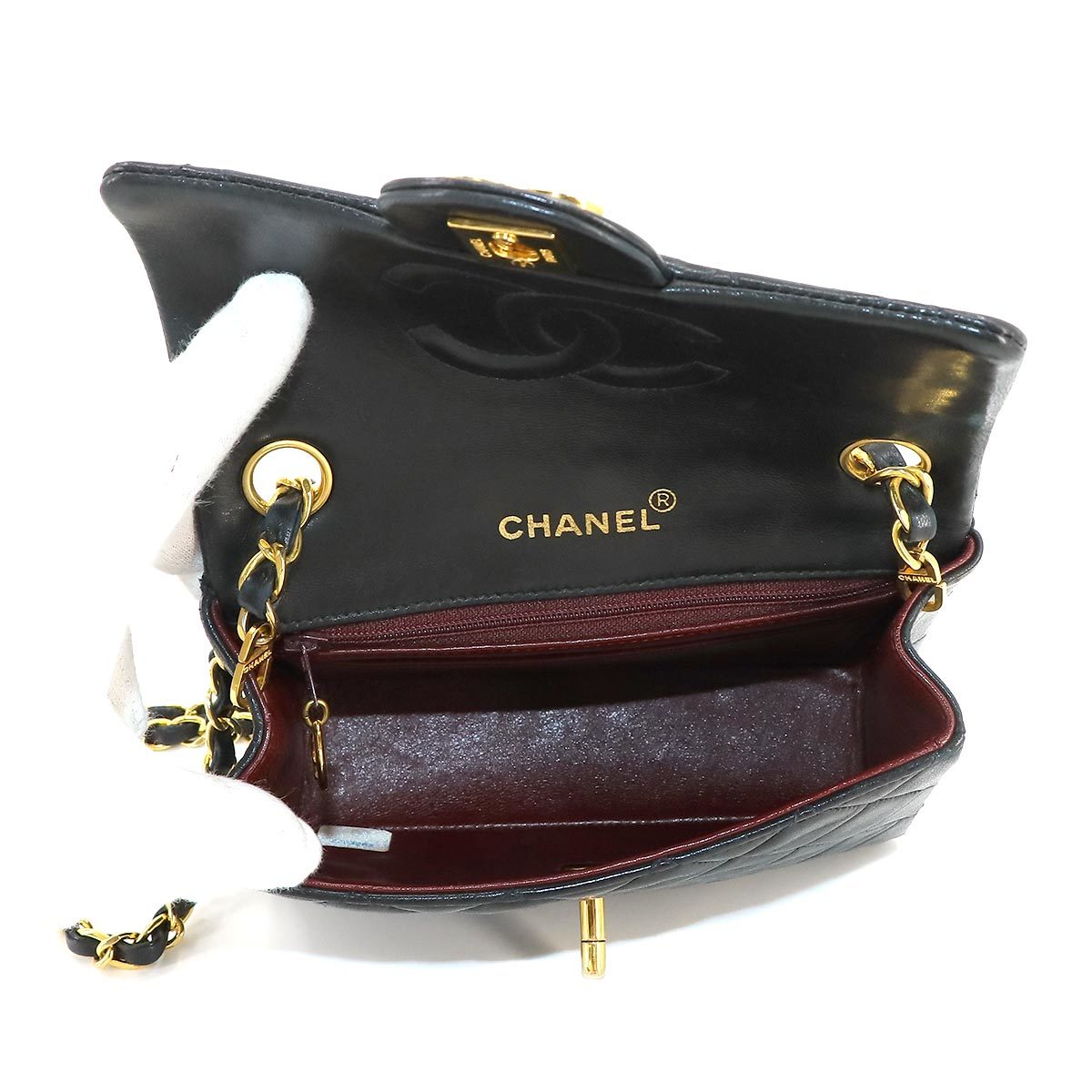 新品同様 シャネル CHANEL ミニ マトラッセ チェーン ショルダー バッグ レザー ブラック A01115 ゴールド 金具 ヴィンテージ 90220569_画像6