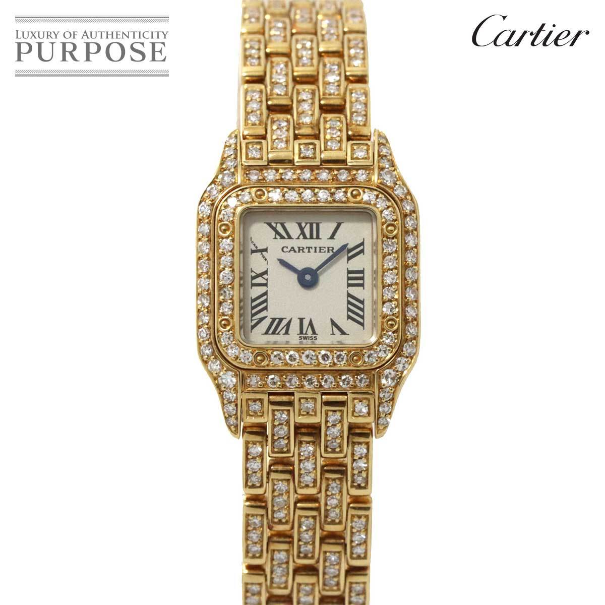  Cartier Cartier Mini bread tail lady's wristwatch after diamond ivory face K18YG quartz mini panthere 90202926