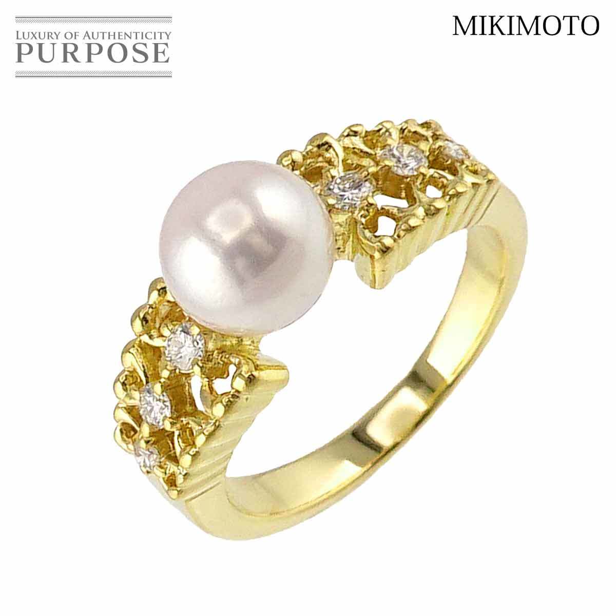  Mikimoto MIKIMOTO 9 номер кольцо Akoya жемчуг 7.0mm diamond K18 YG желтое золото 750 жемчуг кольцо Akoya Pearl Ring 90214909