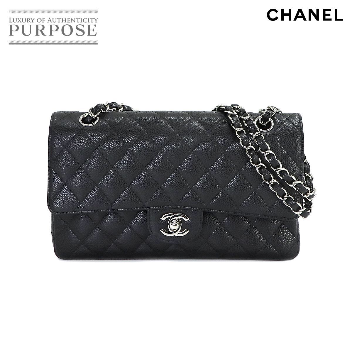 新品同様 シャネル CHANEL マトラッセ 25 チェーン ショルダー バッグ キャビアスキン ブラック A01112 シルバー 金具 90218609_画像1