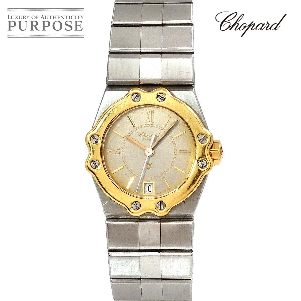 ショパール Chopard サンモリッツ コンビ 8024 レディース 腕時計 デイト グレー 文字盤 YG イエローゴールド クォーツ 90194858