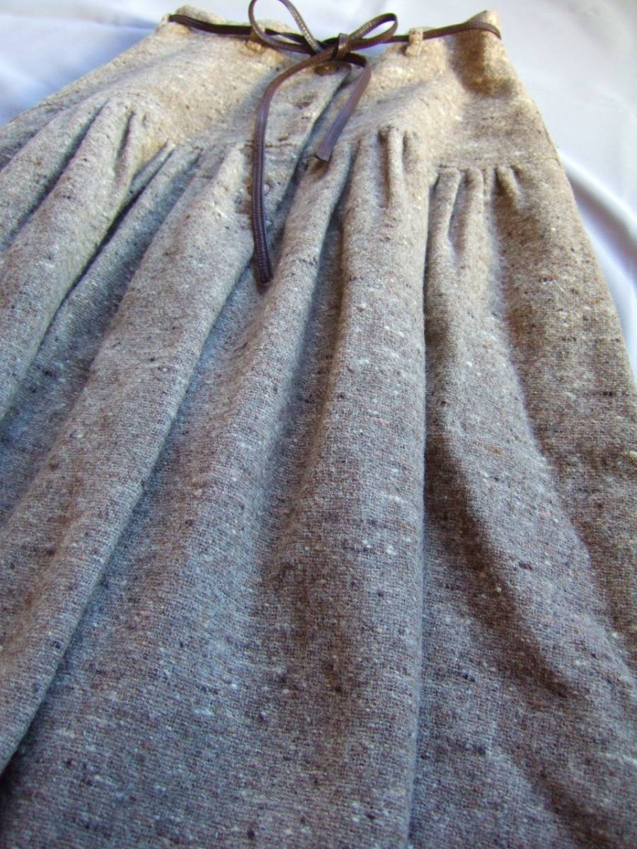 70s Y's ワイズ Yohji Yamamoto ヨウジヤマモト 肉厚ツイードネップ 革紐 ギャザースカート vintage ヴィンテージ アーカイブ OLD オールド_画像2