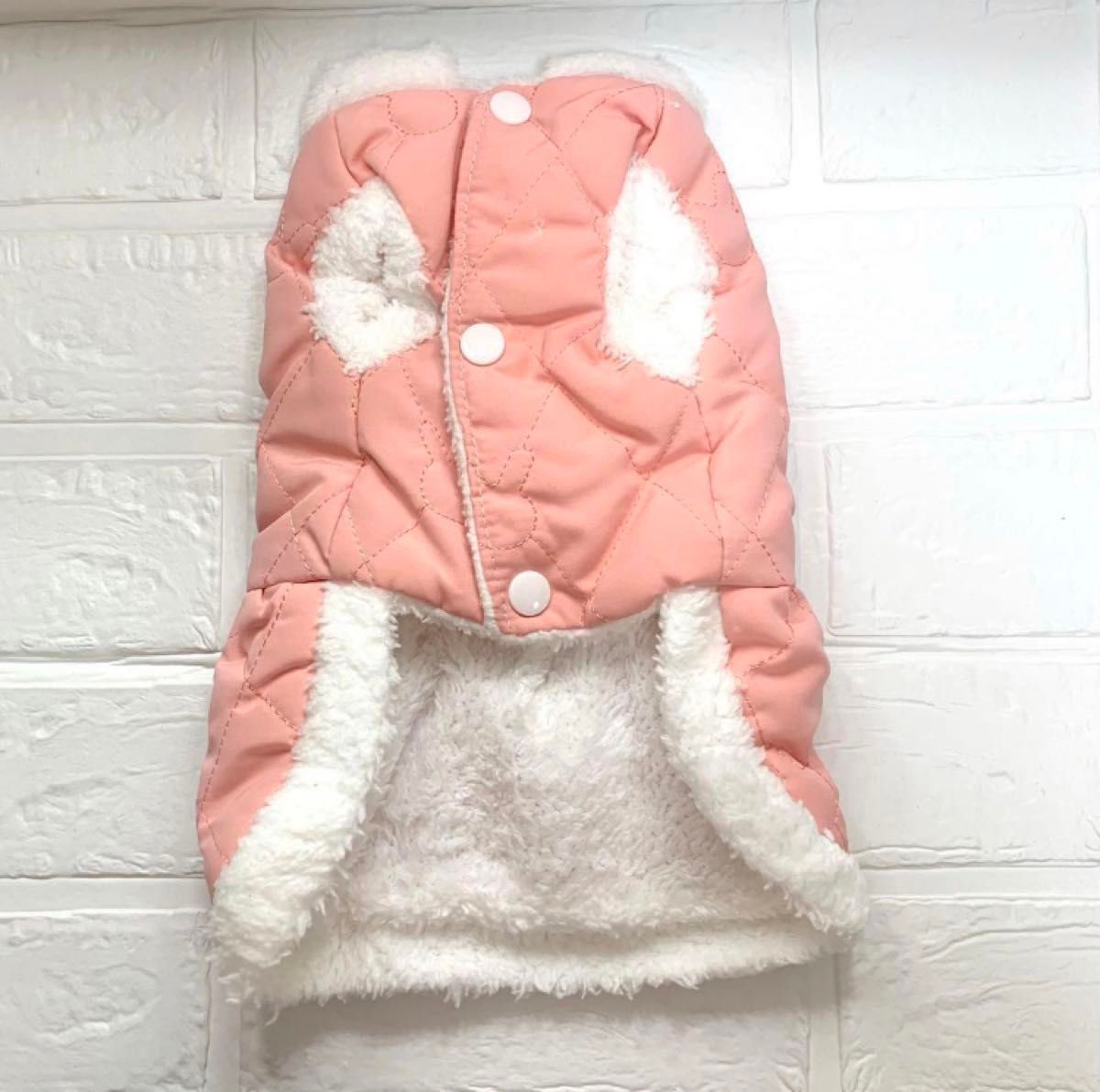 ピンクXL犬服ふわふわ中綿入り冬用防寒コート　Dカンフック付きあったかジャケット 冬