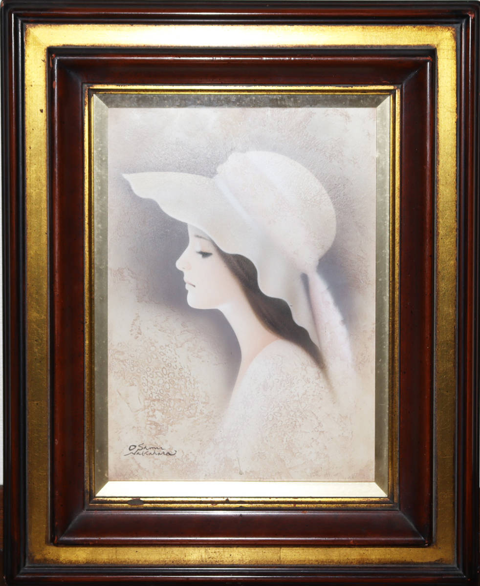 中原脩「帽子の女」油彩 4号 女性像人気画家 イラストレーター 兼日本画家D413_画像1