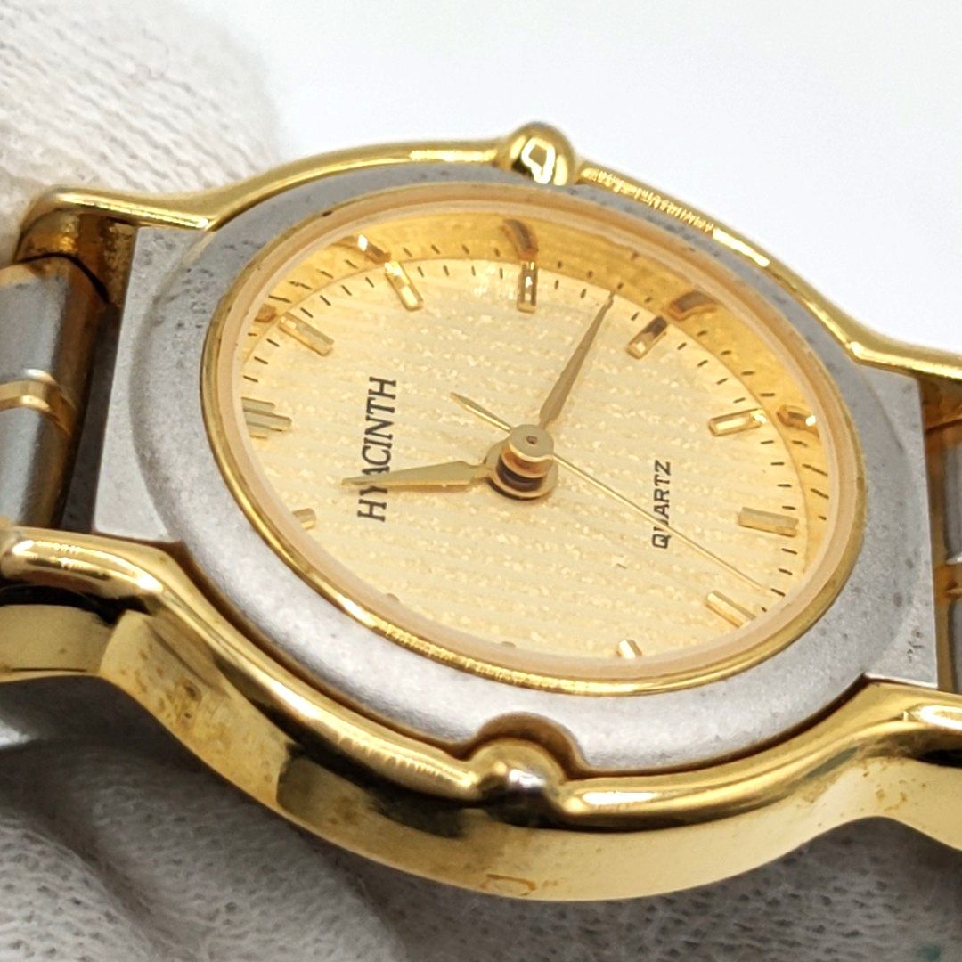 【電池切れ】HYACINTH クォーツ 腕時計 ゴールド文字盤 ストライプ柄 コンビ レディース