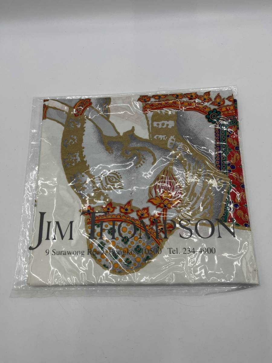 JIM THOMPSON ジムトンプソン 大判スカーフ バンダナ ホワイト系 ゴールド箔 ゾウ柄 シルク100％