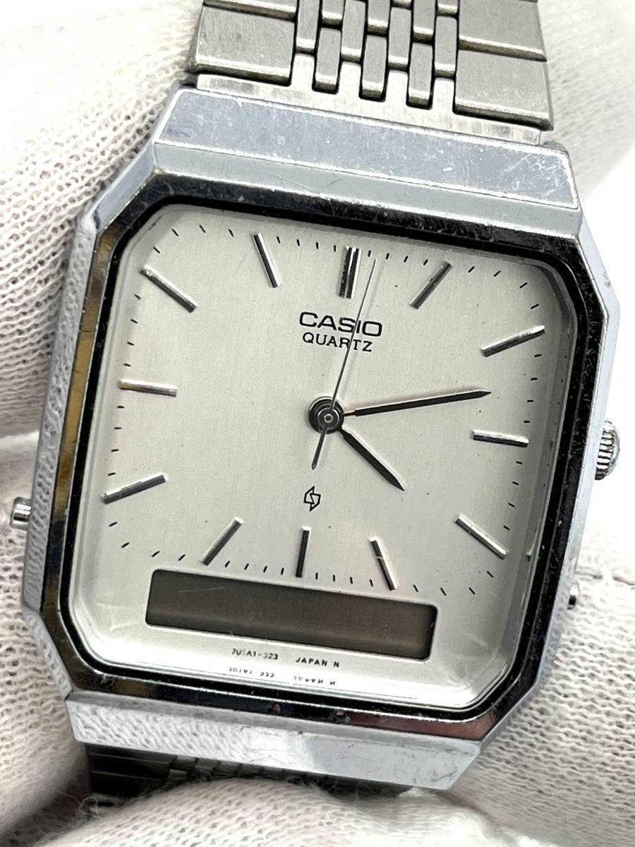 【電池切れ/ベルトジャンク】CASIO カシオ クォーツ 腕時計 シルバー文字盤 アナデジ デジアナ オクタゴン レディース AQ-413の画像1