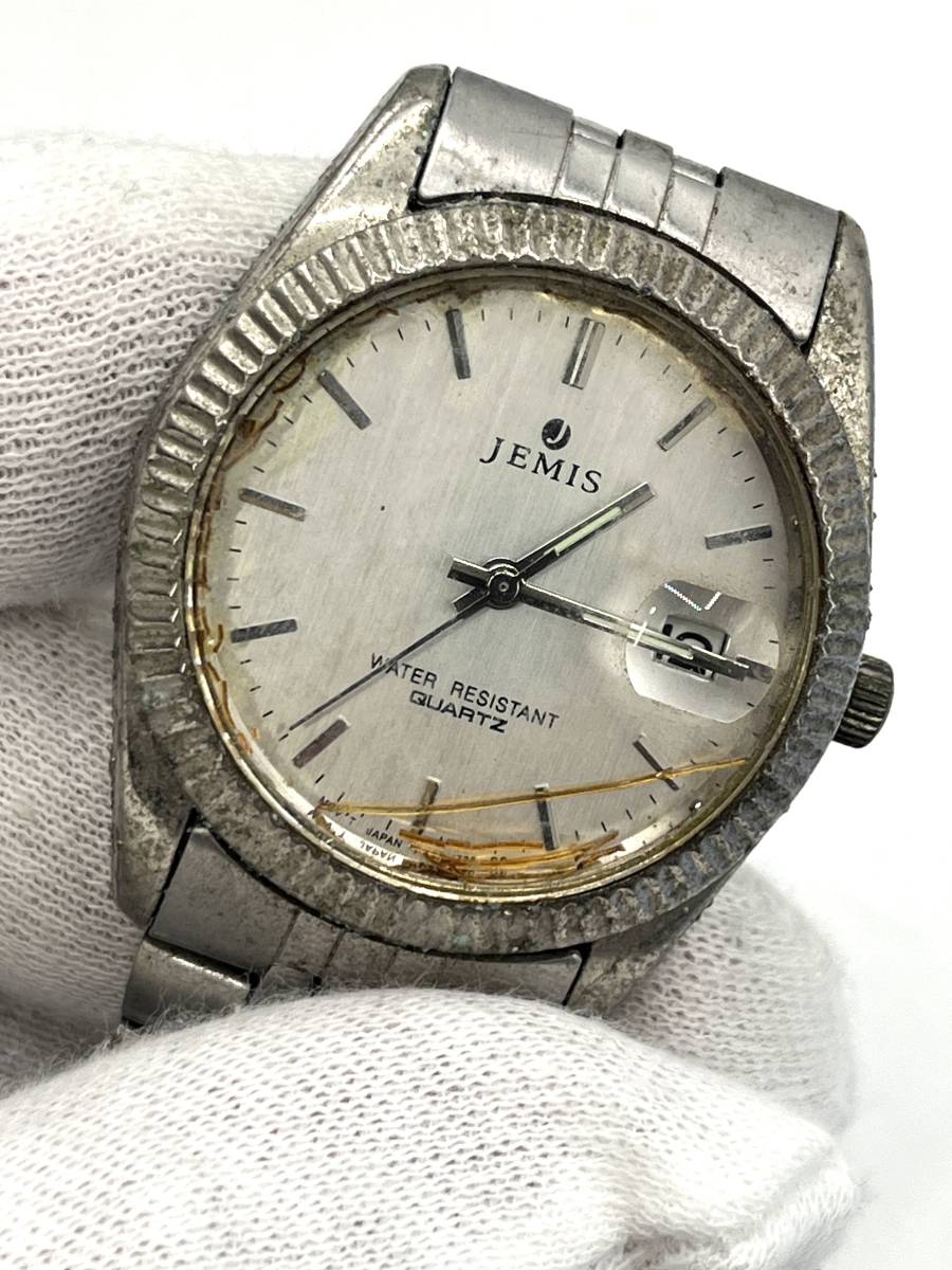 【電池切れ】JEMIS ジェイミス クォーツ 腕時計 シルバー文字盤 デイト ボーイズサイズ_画像1