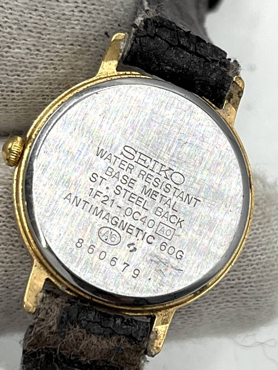 【電池切れ/ベルトジャンク】SEIKO セイコー AVENUE アベニュー クォーツ 腕時計 ゴールド文字盤 ラウンド レディース 1F21-0C40