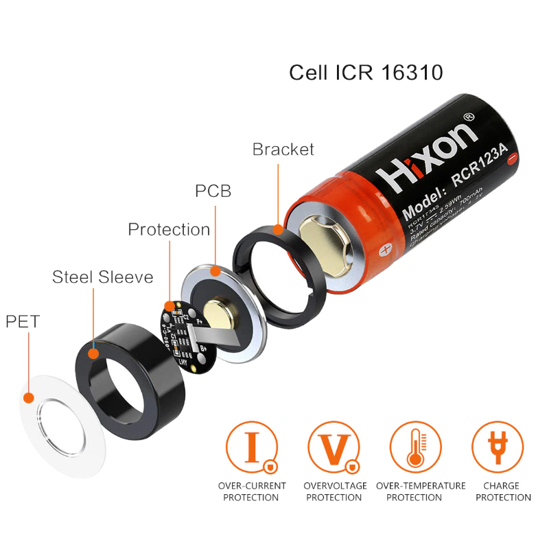 CR123a Hixon 700mah 充電式バッテリー 3.7v 電池4個セット_画像4