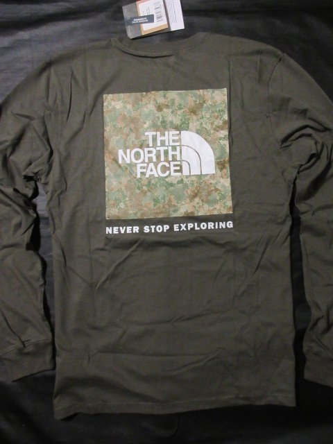 本物正規◆ノースフェイス◆長袖Tシャツ ボックスロゴ BOX NSE■XXL■カーキグリーン/迷彩■新品■NEW TAUPE 絵画調 アメリカ限定/L_画像4