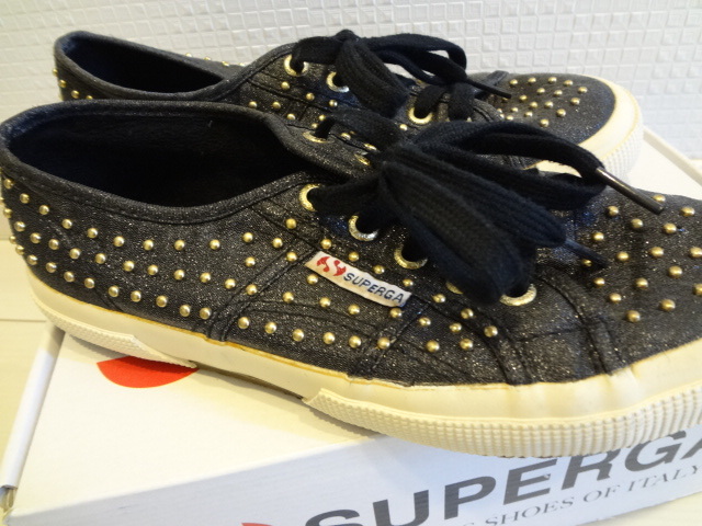 スペルガ*37*24ｃｍ*スタッズ*ゴールド*黒*ローカット*SUPERGA*イタリア製*セレブスニーカー_画像1