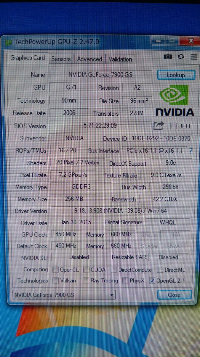 Nvidia Geforce 7900GS 256MB PCI-E　動作品_画像3
