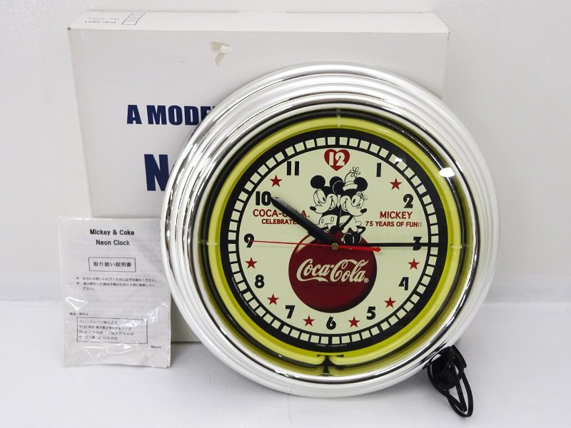 ★中古★ミッキーマウス 75周年記念 Coca-Cola NEON CLOCK コカ・コーラ ネオン クロック 時計★【SP426】_画像1