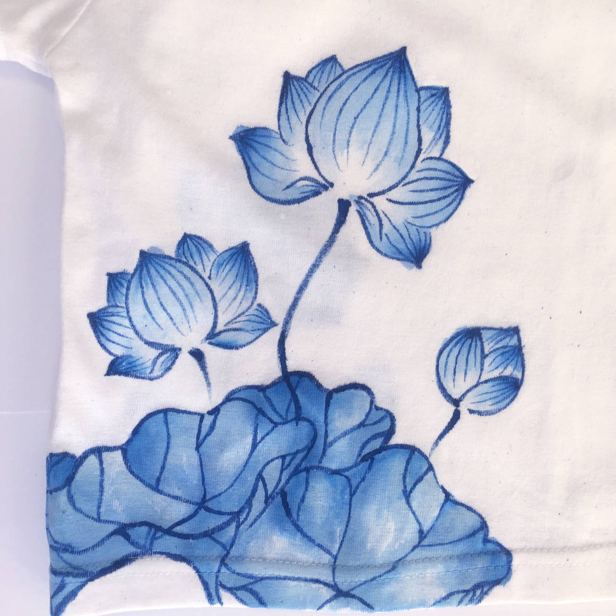  Kids T-shirt 150 size white lotus pattern T-shirt hand ...... lotus. floral print T-shirt short sleeves peace pattern Japanese style retro hand made 