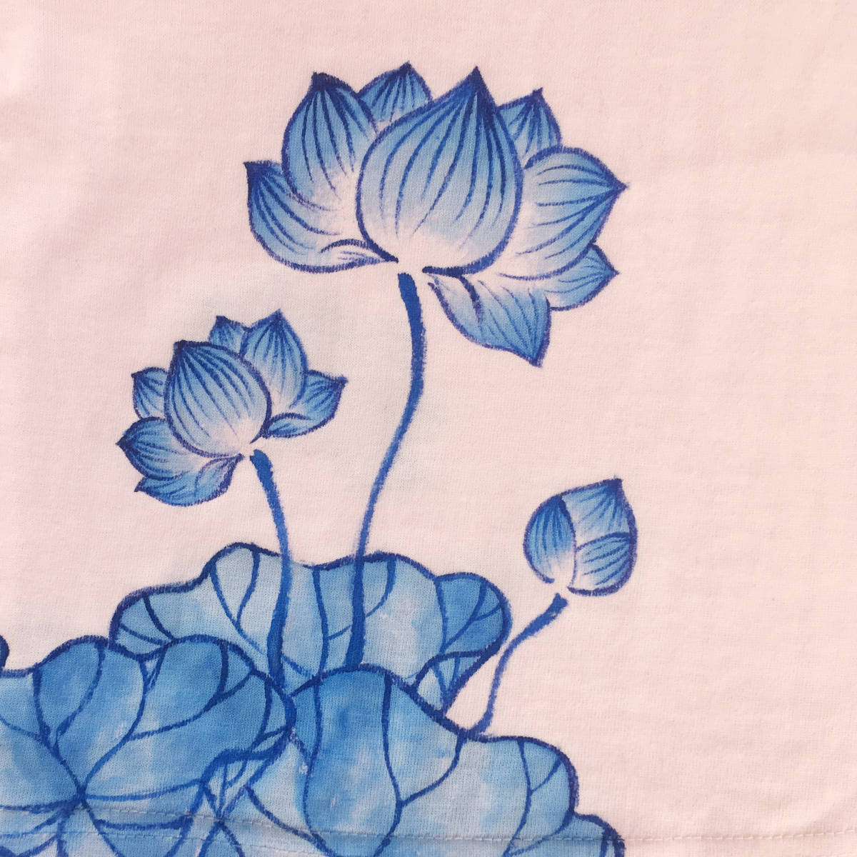 キッズ Tシャツ 140サイズ ピンク 蓮柄Tシャツ 手描きで描いた蓮の花柄Tシャツ 半袖 和柄 和風 レトロ ハンドメイド