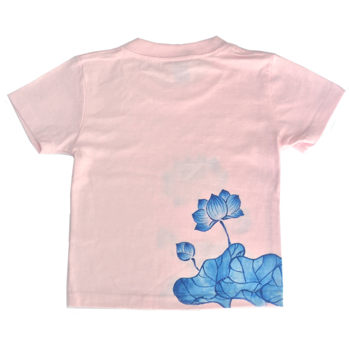 キッズ Tシャツ 120サイズ ピンク 蓮柄Tシャツ 手描きで描いた蓮の花柄Tシャツ 半袖 和柄 和風 レトロ ハンドメイド