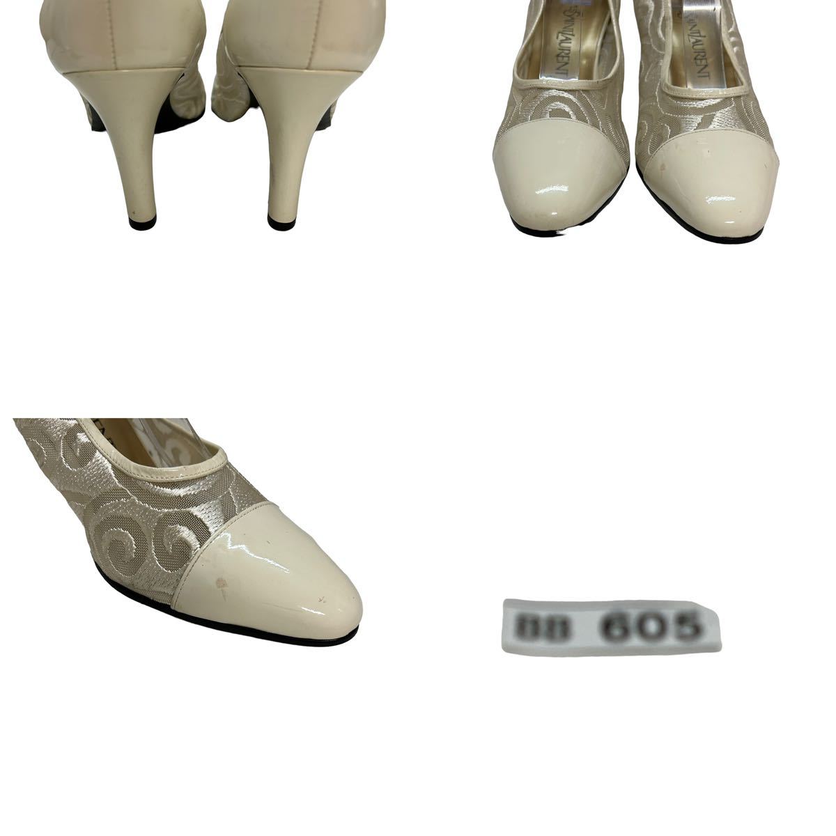 BB605 YVES SAINT LAURENT Eve солнечный rolan женский туфли-лодочки 35.5 примерно 22.5cm белый прозрачный эмаль 